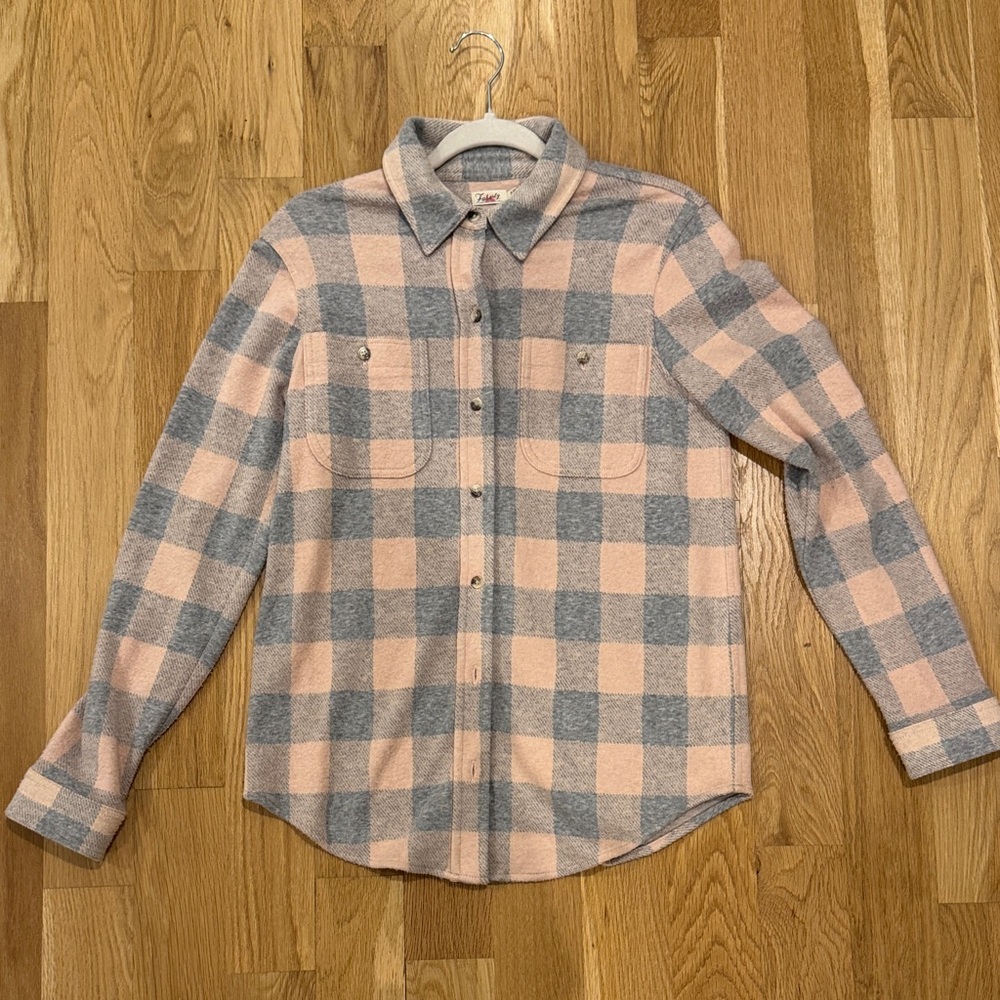 Faherty Soft Pink and Gray Checkered Hoodie